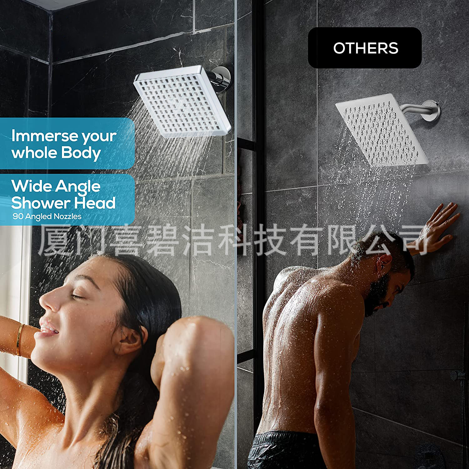 6-inch square ABS electroplated shower head with filter, cross-border pressurized filter top shower head Item Picture
