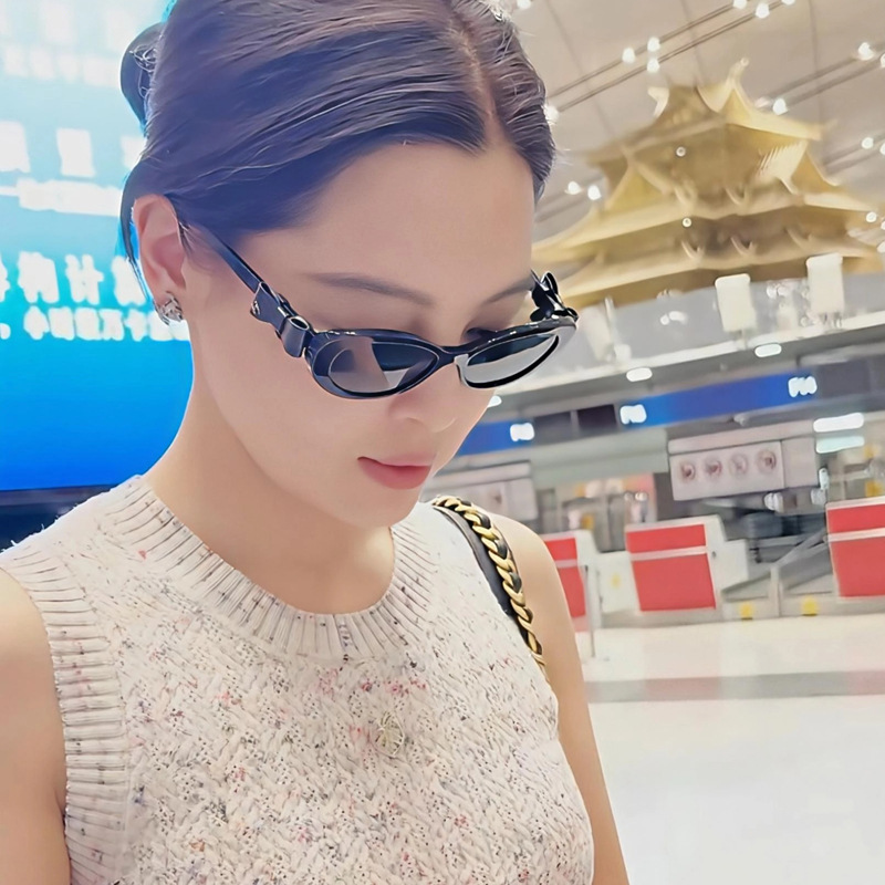 小香CH9181辛芷蕾同款太阳镜女2025爆款双C猫眼可拆卸蝴蝶结墨镜|undefined