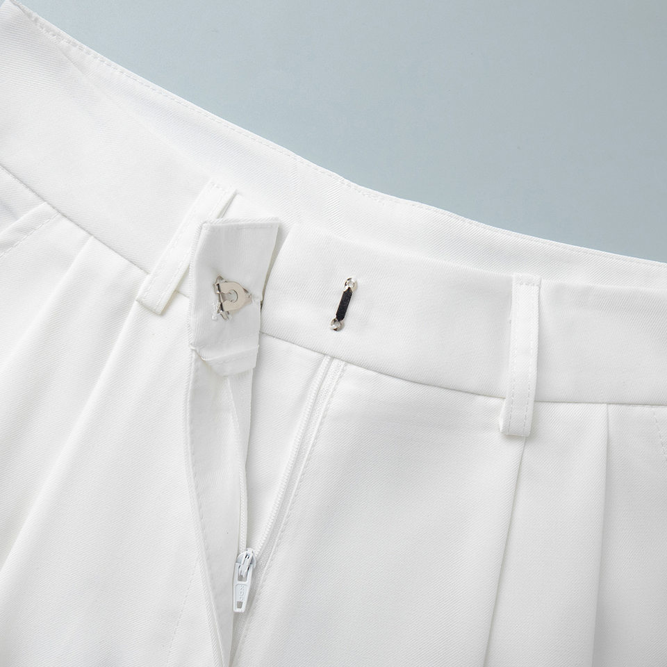 Quần short ống đứng kiểu quần vest lưng cạp chun, dáng năm phần rộng rãi tôn dáng — Màu mơ, Màu trắng chi tiết 10