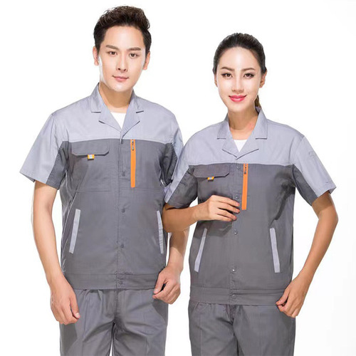 Summer workwear short-sleeved suit, factory uniform for men and women, labor protection clothing, auto repair workwear, customized logo work attire
