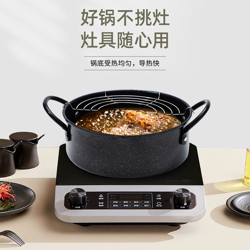 Mini freidora estilo japonés tempura antiadherente sartén hogar Cocina de inducción de gas de fondo plano freidora de filtro de aceite
