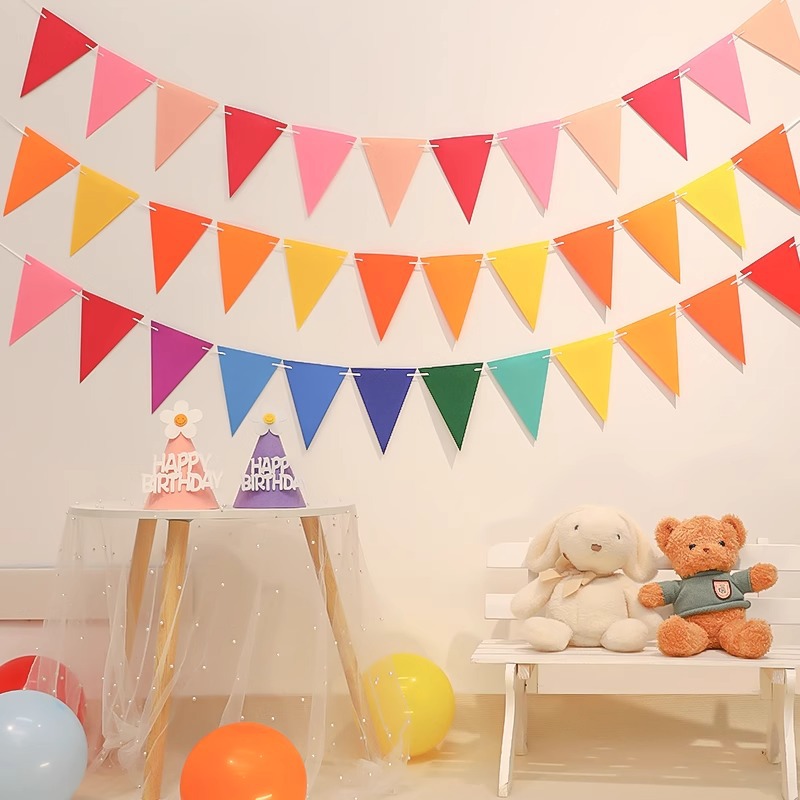Colorful Non-woven Triangular Small Colorful Flags First Birthday Holiday Party Hanging Flags Kindergarten Activity Flags Decorations