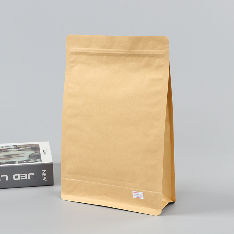 Spot bolsa de papel kraft con ventana transparente bolsa de embalaje de alimentos autosellada autoportante bolsa de té sellada de ocho lados fácil de rasgar