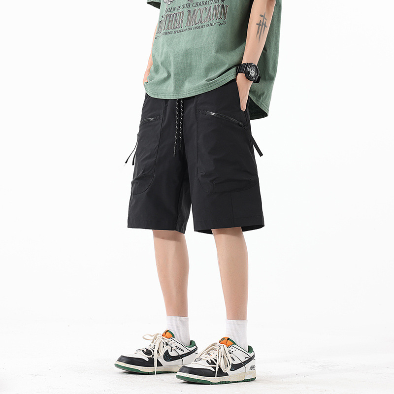 2025 Summer American Casual Cargo Shorts Men's Trendy Sports Shorts Loose Breathable Straight Beach Shorts