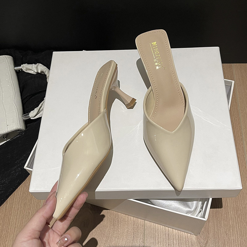 Tacones altos para mujer 2025 nuevo verano francés puntiagudo temperamento simple tacón de aguja moda Baotou media pantufla sandalias image 8
