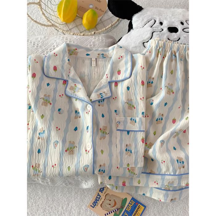 Vietnam transfronterizo al por mayor pijamas de verano mujeres nubes algodón de manga corta pantalones cortos traje cardigan dibujos animados lindo traje de servicio a domicilio
