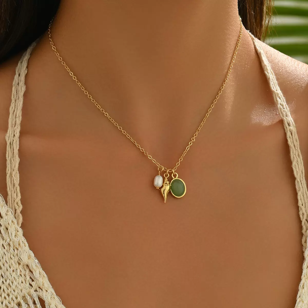 2025新款几何跨境欧美海洋风女士项链小众镶嵌宝石设计长款锁骨链