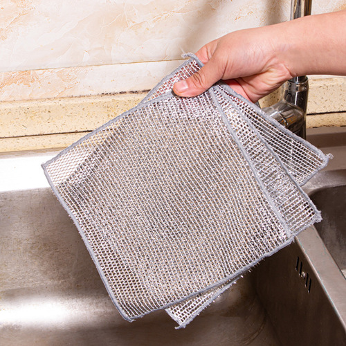 Single-sided Silver Wire Dishcloth, Oil-Proof Steel Wire Dishwashing Cloth, Alternative to Steel Wool, Household Multi-Function Cleaning Cloth
