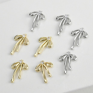 14k Copper Plated Real Gold Color-preserving Long Bow Diamond Pendant diy Handmade Bracelet Necklace Earrings Accessories Material