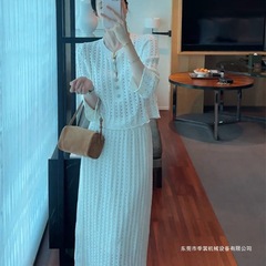 初秋搭配一整套大码胖mm镂空针织上衣半身裙绝美连衣裙套装女