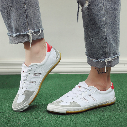 Spring and autumn breathable sports volleyball shoes for men and women training shoes men's track and field canvas mesh shoes tendon bottom non-slip white sneakers