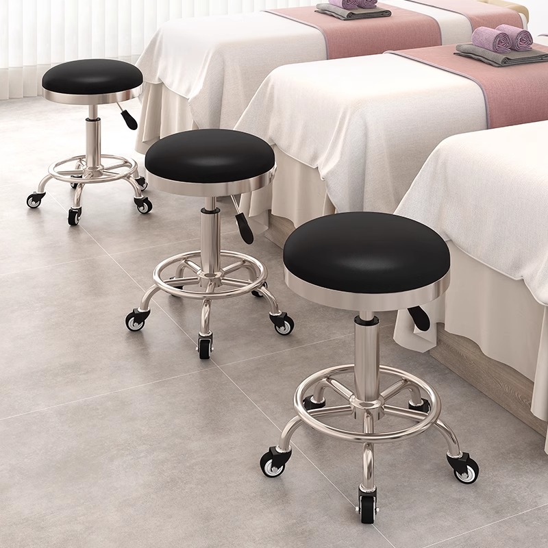 Taburete de belleza, taburete de polea especial para salón de belleza, taburete de peluquería, taburete de peluquería, silla de elevación para manicurista, taburete redondo