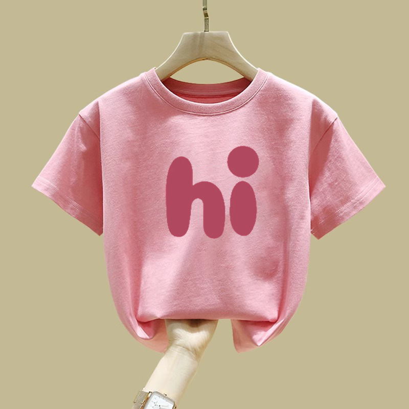 2364# Cotton Children's T-shirt Summer Short-sleeved Loose Korean-style Letter Tape Casual Top for Boys and Girls