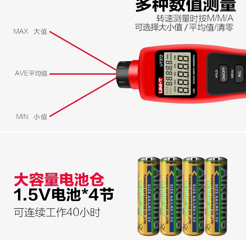 Unide tachometer digital display non-contact motor speed tester high precision laser digital tachometer