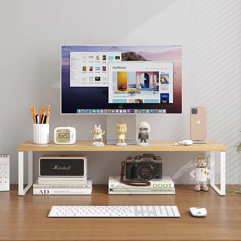 Computer Monitor Riser Desktop Storage Rack Office Desk Organizer Dormitory Laptop Stand Iron Bracket