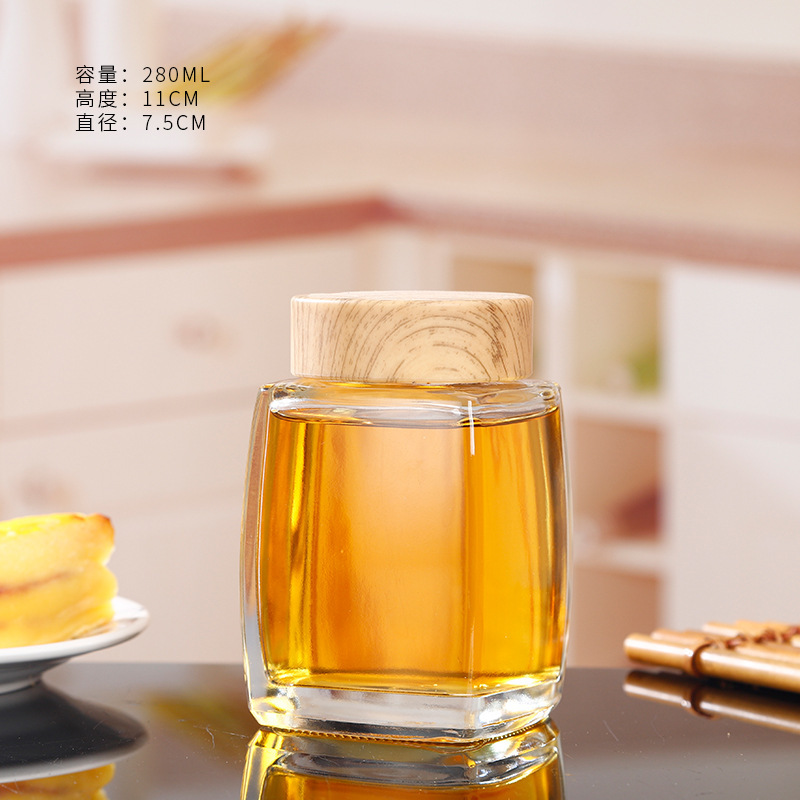 四方ガラス瓶ガラス密封缶蜂蜜瓶ジャム瓶貯蔵缶ガラス缶透明ガラス瓶|undefined