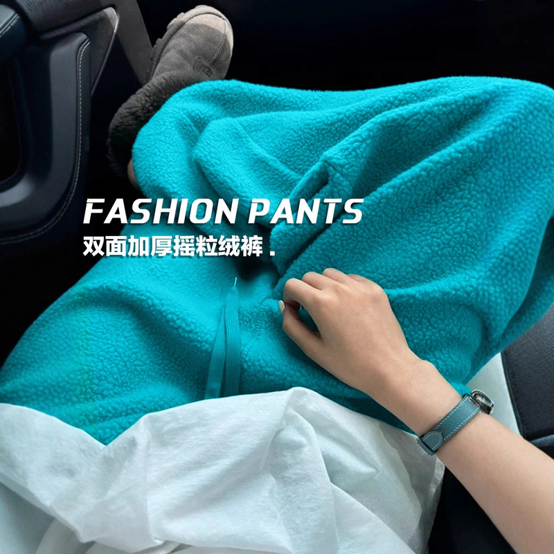 Double-Sided Fleece Pants for Women, New Winter Style, Fleece-Lined, Thickened, Warm, Loose, Slimming, Straight-Leg, Casual Wide-Leg Pants