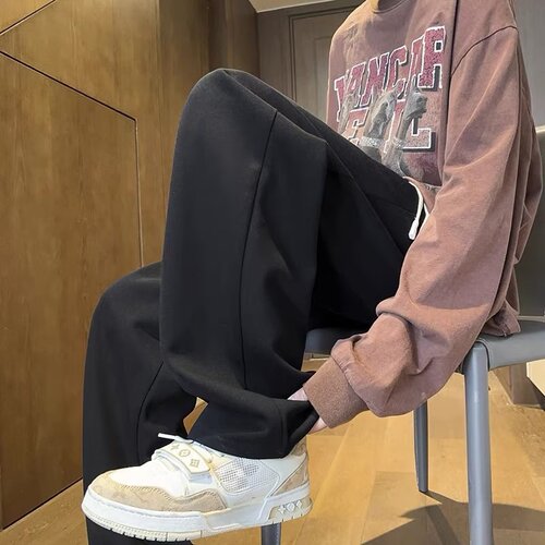 Men's Autumn New Heavyweight Alphabet Embroidered Sports Lounge Pants with Japanese Retro Badass Wide Leg Casual Trousers