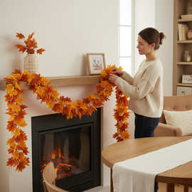 跨境批发秋季仿真枫叶万圣节家居装饰品丰收节人造假树叶枫叶藤条