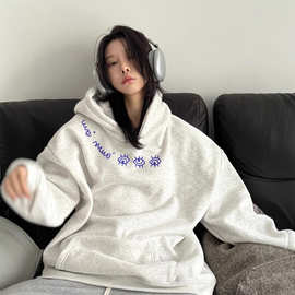 灰色超火卫衣女2026新款爆款秋冬加绒加厚连帽衫oversize美式高街