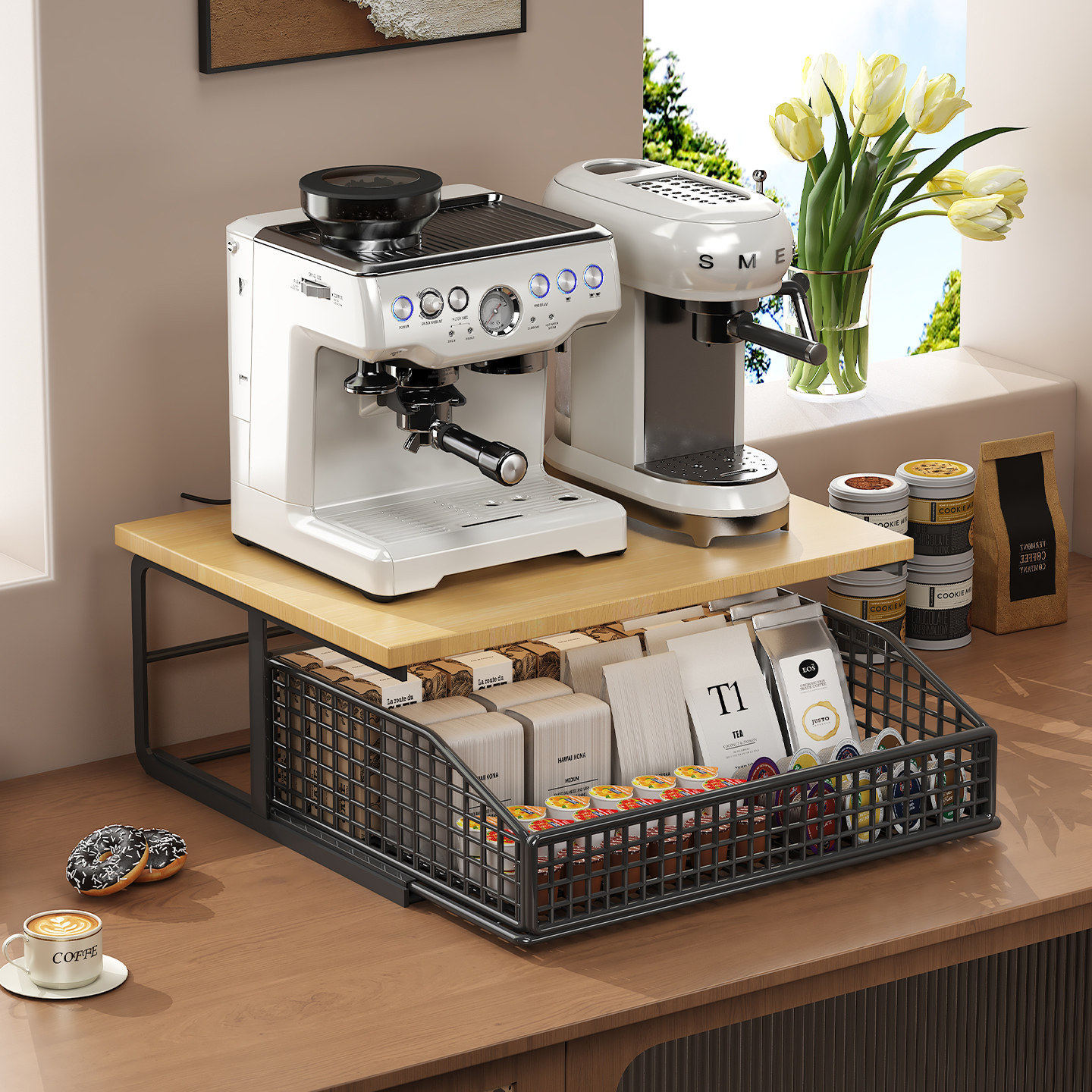 Capsule Coffee Machine Storage Rack Desktop Display Stand Water Cup Tea Bag Storage Box Base Drawer-Type Storage Cabinet