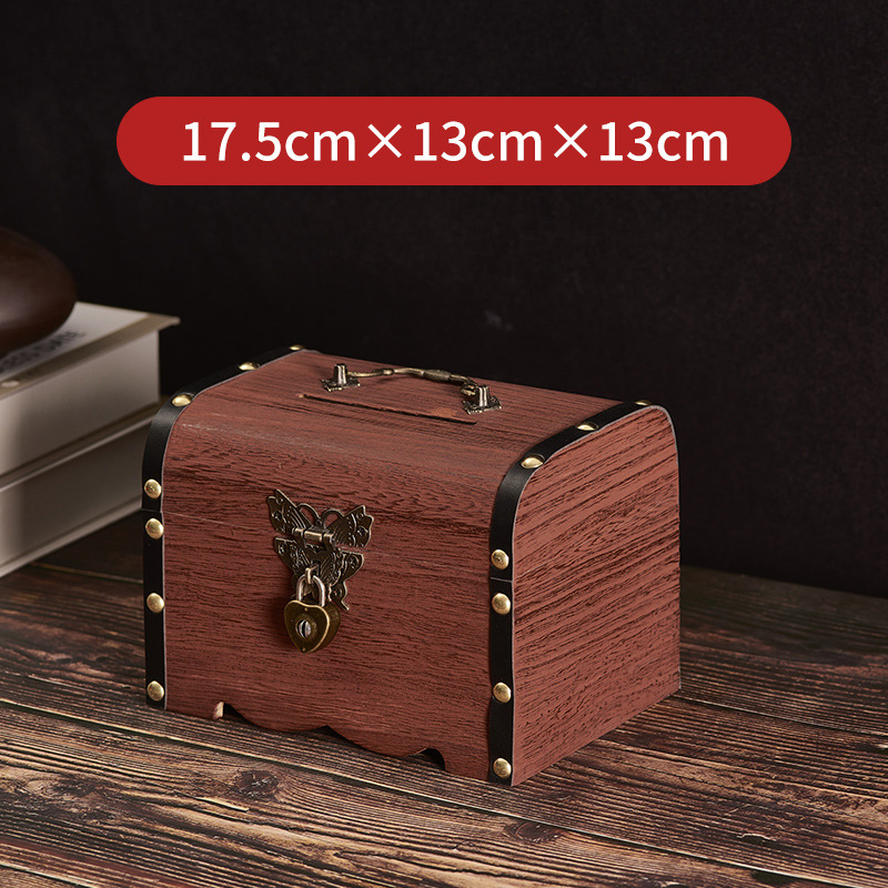 Alcancía de madera maciza para niños con cerradura, solo depósitos, sin retiradas, caja de ahorros de madera, gran capacidad, cofre del tesoro de moda en TikTok, transfronterizo.