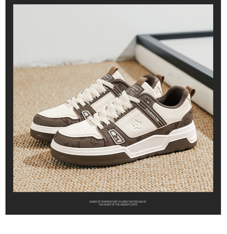 Giày sneaker nam da nhân tạo phối màu, đế bằng gót thấp 1–3 cm, dây buộc — Màu trắng màu cachi, Xanh trắng, Đen trắng chi tiết 12