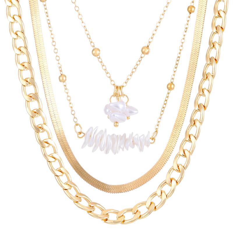 Collier femme élégant multicouche avec perles et chaîne serpent_voghion.com