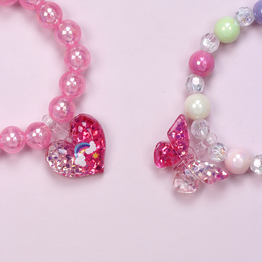 Cute Heart Shape Butterfly Plastic Beaded Girl's Bracelets display picture 4