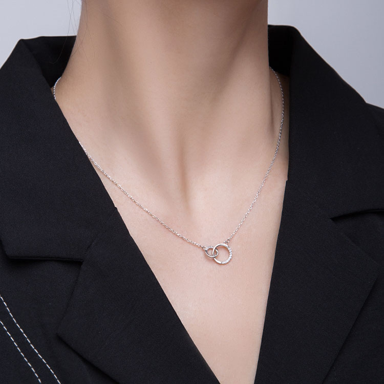 Collar Sunburst Circle - Lujo ligero, diseño exclusivo y de alta gama, cadena de clavícula de doble anillo con incrustaciones de diamantes para mujer,_voghion.com