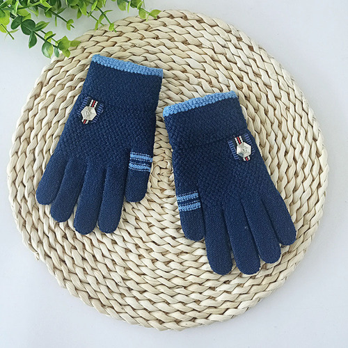 Children's finger gloves for boys and girls, winter and autumn lined and thick gloves, outdoor warm and cold proof knitting gloves