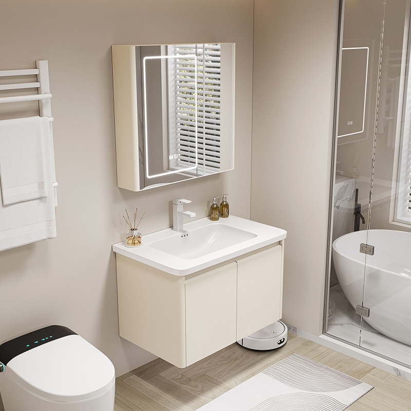 Gabinete de baño cerámico de acero inoxidable grueso integral lavabo de ángulo redondeado lavabo integral gabinete impermeable a prueba de humedad lavabo