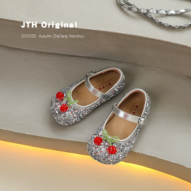 2025 новые осенние корейские стильные девичьи туфли-принцессы с пайетками для маленьких и средних девочек, модные туфли-лодочки