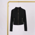 Black gold zipper polka dot short jacket
