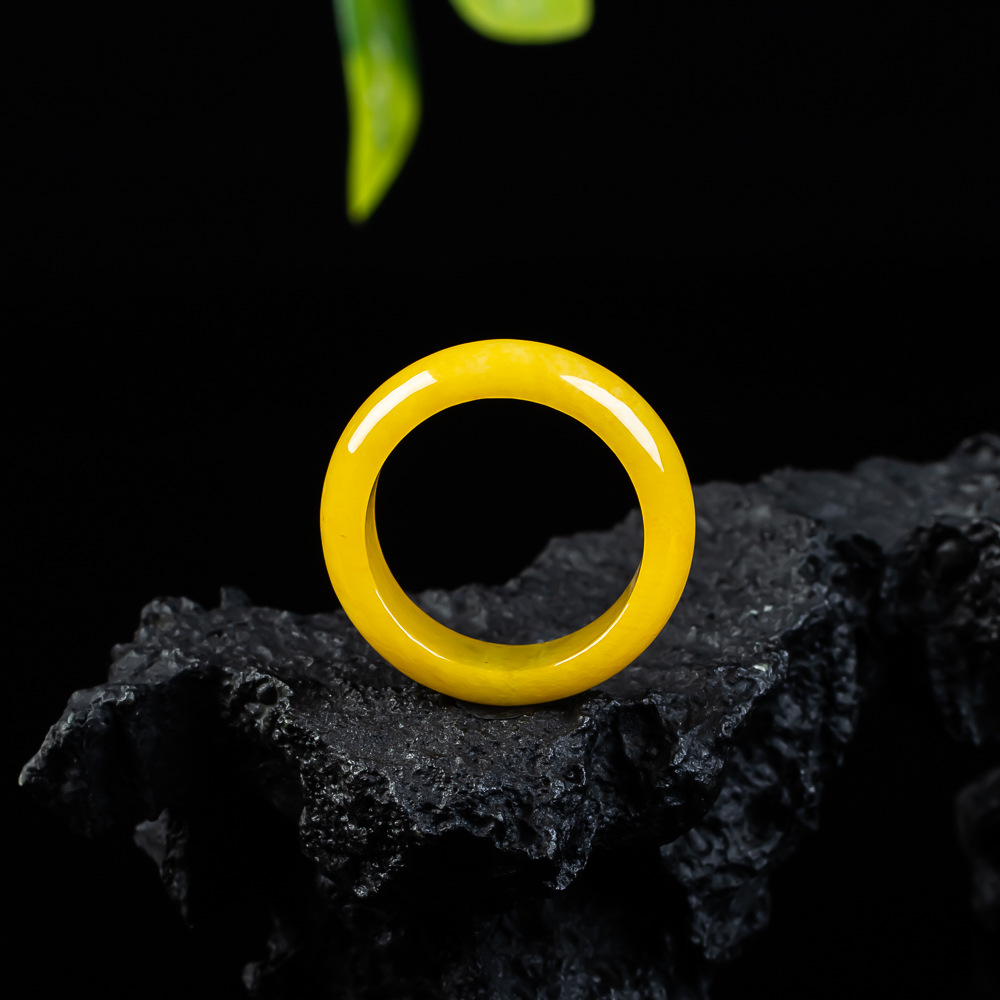 Authentic Jade A-Grade Full Yellow Full Pigment Ring Exquisite Jade Jewelry Pendant Factory Wholesale Live Supply