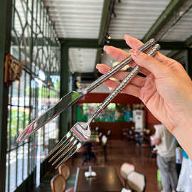 圆钻304不锈钢牛排刀叉锤纹餐具高颜值勺子叉子高级感酒店餐具