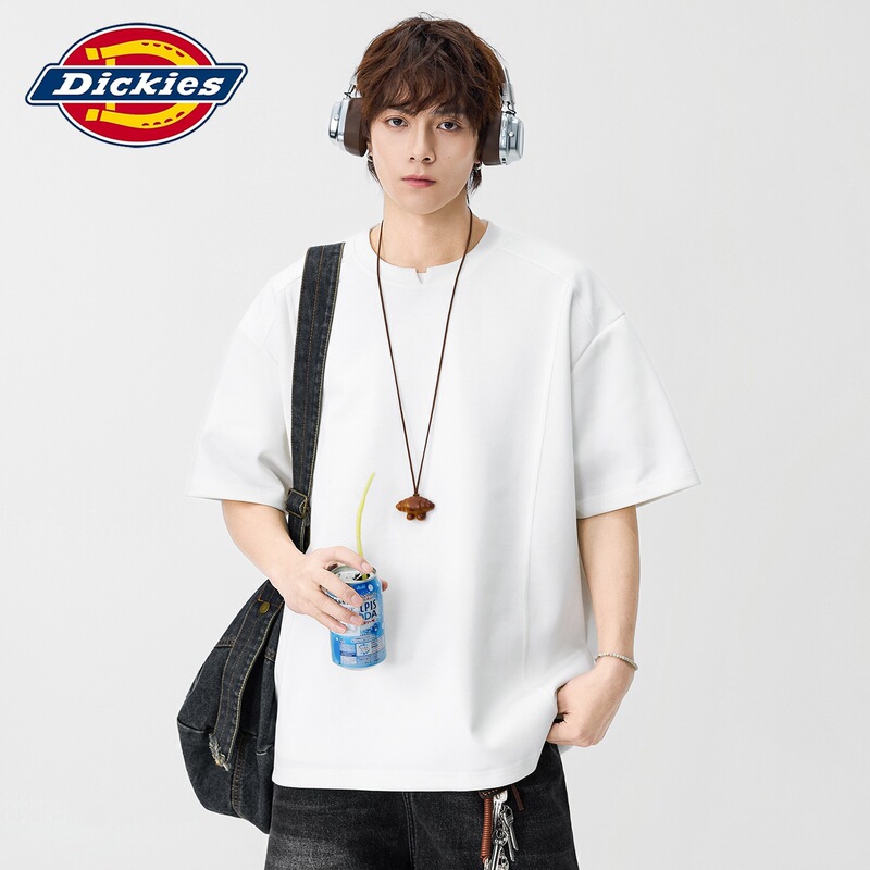 Dickies Special Edition Short-Sleeved T-Shirt Men's Summer Solid Color Spliced ​​Round Neck Loose Five-Quarter Sleeve T-Shirt Trendy