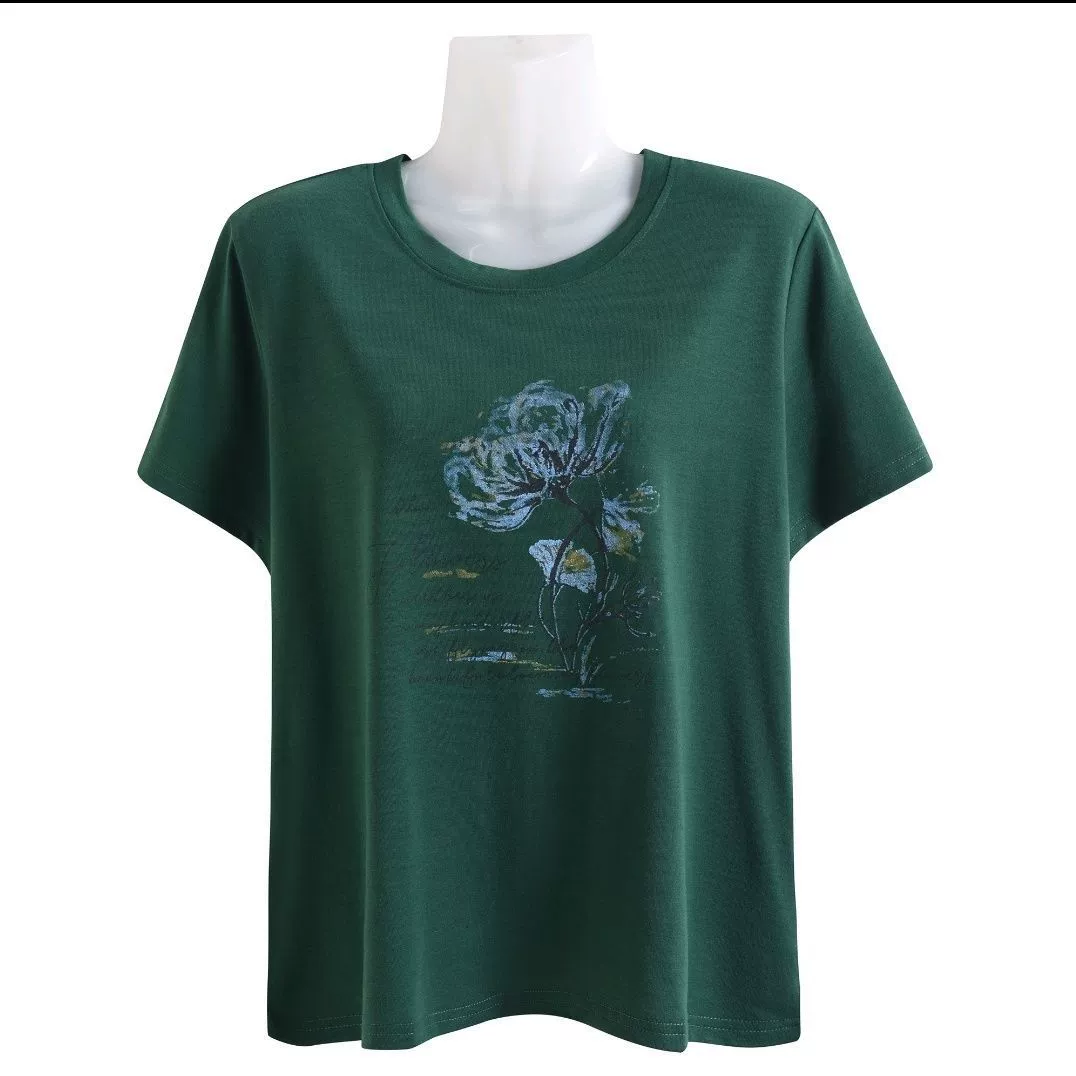 Новая летняя рубашка 2024 года с круглым вырезом, свободного кроя, для женщин среднего возраста, с принтом, больших размеров, модная, повседневная, с коротким рукавом