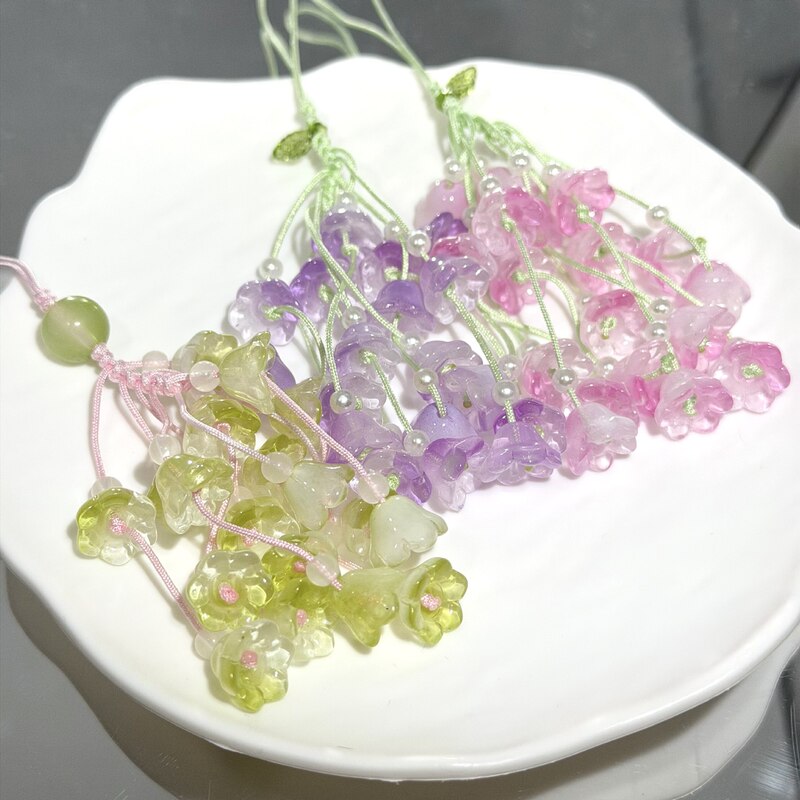 Good luck bell, lily of the valley, orchid, wind chime, ancient style pink and white gradient pendant, mobile phone lanyard, Chinese-style keychain, bag charm Good luck bell, lily of the valley, orchid, wind chime, ancient style pink and white gradient pendant, mobile phone lanyard, Chinese-style keychain, bag charm