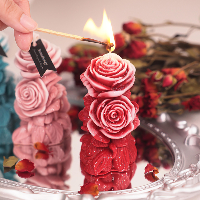 Dream Rose Cera a baja temperatura Patrón flotante Vela de columna tallada Vela de aromaterapia de bricolaje Accesorios fotográficos hechos a mano Regalo de viento ins