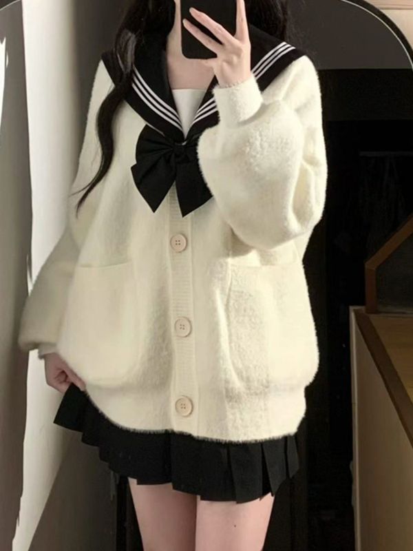 水貂绒开衫学院风毛茸茸减龄fufu春季宽松小个子针织毛衣jk外套女|undefined