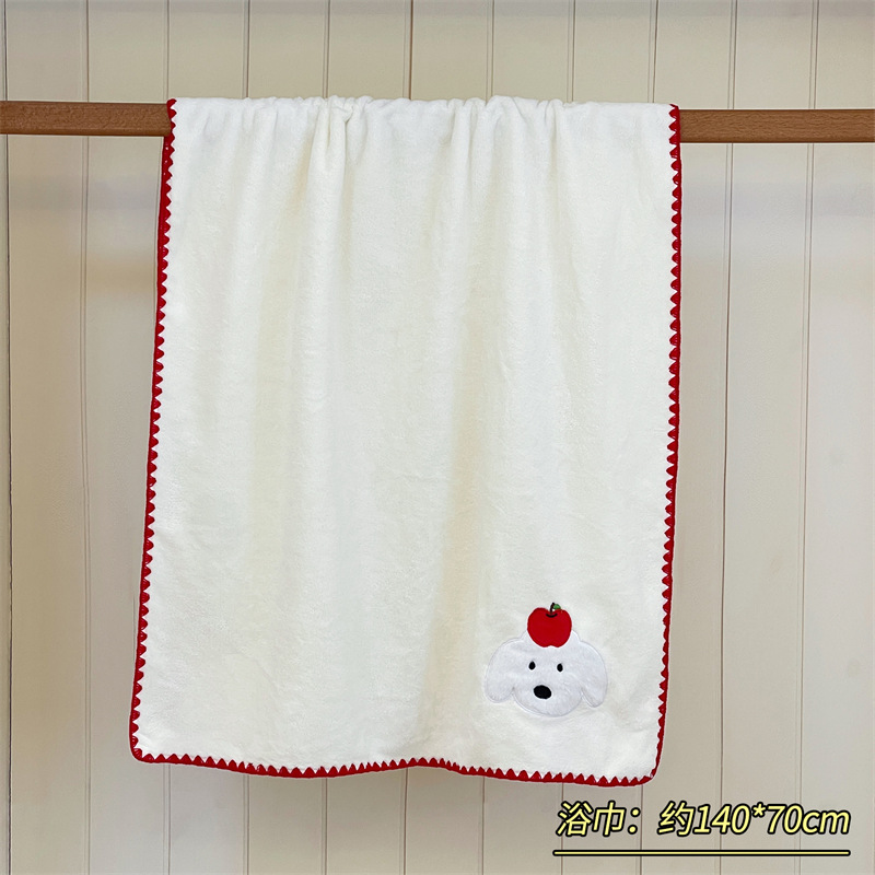 Toallas de baño lindas para perros de manzana toallas de mujer sombrero de cabello seco de tres piezas para el hogar absorción de agua rápida no seco cabello toallas gruesas
