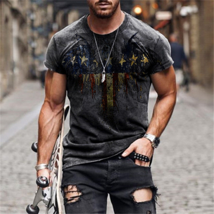 国境を越えた貿易 3D プリントアメリカ国旗 Tシャツファッションストリート紳士服デジタル印刷 Tシャツソースメーカー紳士服|undefined