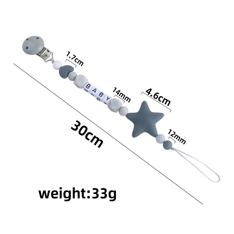 DIY amor creativo silicona Big Star nombre del bebé estrella de cinco puntas mordedor chupete Cadena de juguete