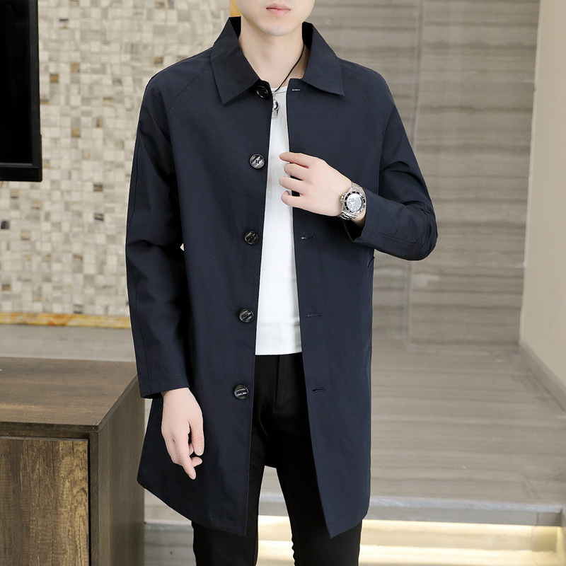 Lapel Windbreaker Men's Mid-length Spring And Autumn High-endy Handsome British Style Coat Jacket