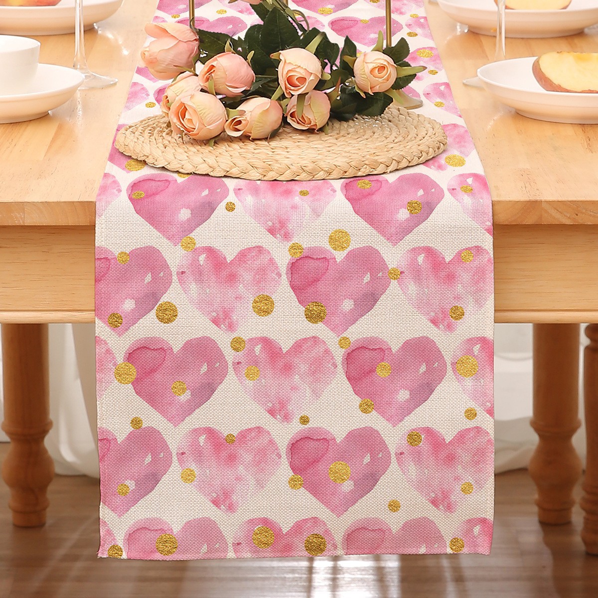 Camino de mesa temático de San Valentín para decoración transfronteriza, mantel rojo estampado de Amazon, decoración de restaurante, estilo nórdico, decoración del hogar, tira larga