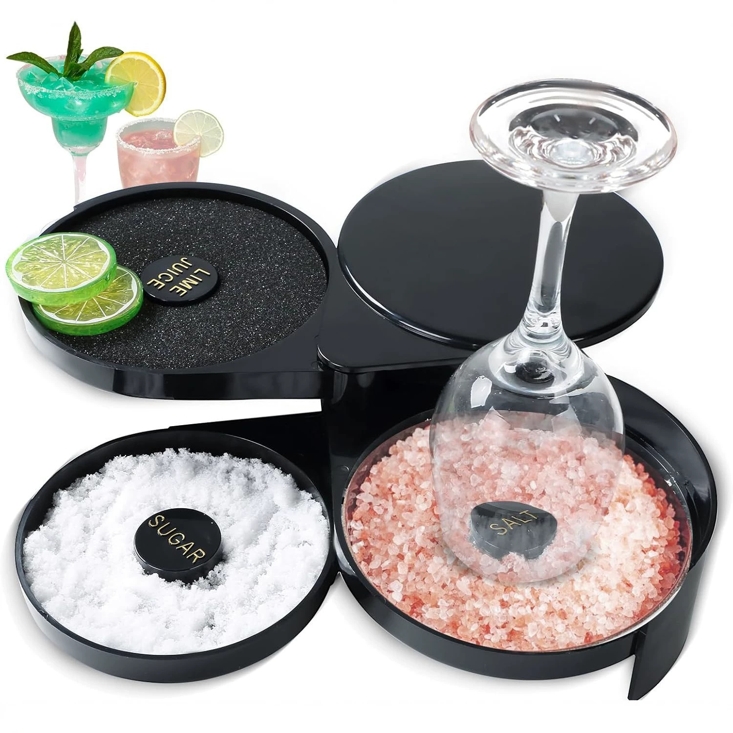 Barman transfronterizo negro de tres capas de tazas de vinos caja de borde de sal caja de borde de sal especial para bar