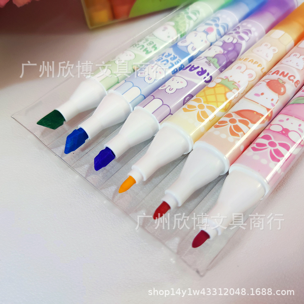 6 colores blandos de doble cabeza resaltadores de fragancia de fruta estudiantes para hacer notas de trazos clave para niños graffiti bolígrafo de color