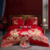 High-end Wedding celebration 160S Cotton Embroidery marry Four piece suit Cotton bright red Embroidery Marriage Ten sets