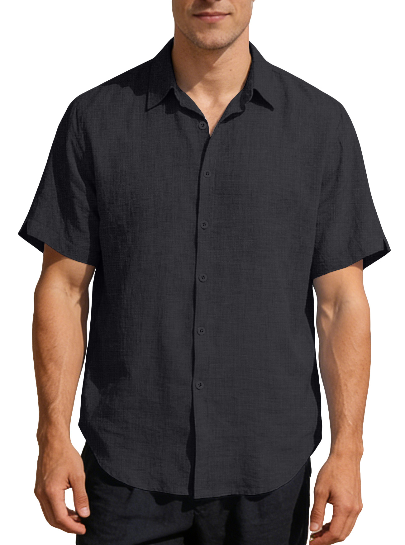 Camiseta Polo de Manga Corta para Hombre de Lino, Absorbe la Humedad, para Verano Casual